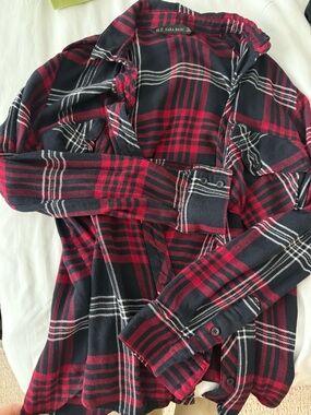 Zara Red and Black Plaid Button-Down Shirt